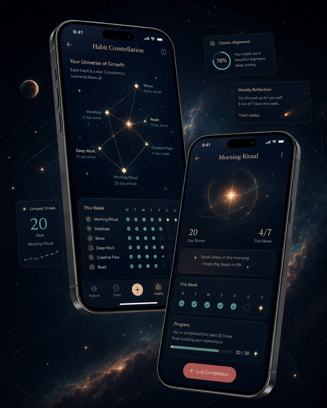 Cosmic Cove habit constellation mobile screens for routine tracking